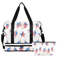 Memorial Day Us Flaggen Reisetasche für Damen Herren Turnbeutel mit Schuhfach, nasse Tasche, Handgepäckbeutel für Wochenend, Übernachtung, für Reisen, Fitnessstudio, Workout, Mehrfarbig, Large von MCHIVER