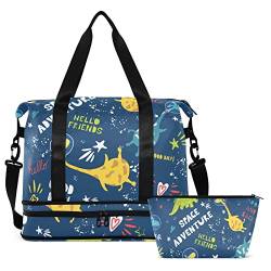 Space Adventure Dinosaurier Reisetasche für Damen Herren Turnbeutel mit Schuhfach Nasstasche Handgepäck Weekender Übernachtungstaschen für Fluggesellschaften Reisen Fitnessstudio, Mehrfarbig, Large von MCHIVER