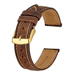 Anbeer 14mm -24mm Uhrenband, Retro Echtes Leder Armband, Vintage Ersatzarmband for Männer Frauen, polierte Schnalle (Color : Black, Size : 19mm) von MDATT