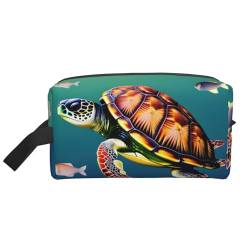 Kosmetiktasche für Damen, Motiv: Meeresschildkröte mit Fischen, kleine Make-up-Tasche für Geldbörse, Make-up-Tasche, Reise-Make-up-Tasche mit Reißverschluss, Meeresschildkröte mit Fischen, von MDATT