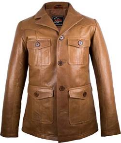 MDM Herren Lederjacke aus weichem Rindnappaleder, 70er Jahre Style (L) von MDM