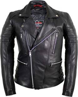 MDM Retro Motorrad Lederjacke 80´s oldschool in verschieden Farben erhältlich (4XL, schwarz) von MDM