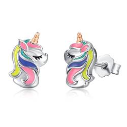 Einhorn Ohrringe Mädchen 925 Sterling Silber Einhorn Ohrstecker Mädchen Kinder Kleine Ohrringe Tiere Ohrstecker Einhorn Schmuck für Frauen Kinder Tochter Geburtstag Geschenk von MEDWISE