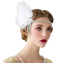 Glitzerndes Haarband für Damen, 1920er-Jahre, Flapper-Kopfschmuck, Zubehör für Party, elegantes Feder-Stirnband, Feder-Stirnbänder für Damen, 1920er Jahre von MEELYHOME