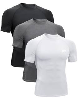 MEETYOO Herren Kompressionsshirt, Schwarz+weiß+grau, S EU von MEETYOO