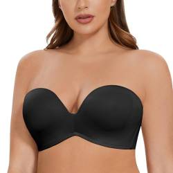 MELENECA Damen Ohne Bügel Gepolstert Anti-Rutsch Push Up Trägerloser BH Schwarz 75G von MELENECA