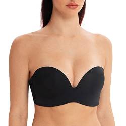 MELENECA Damen Ohne Bügel Push Up Geformte Cups Trägerloser Lift Up BH Schwarz 85A von MELENECA