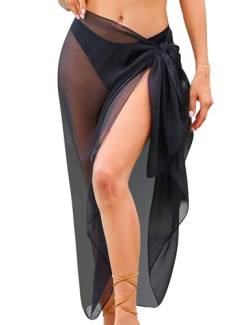 MELLIEX Strand Wrap Sarong, Damen Pareo Wickelrock Lang Strandkleid Sexy Bikini Cover up Strandtuch Sommer, Schwarz von MELLIEX