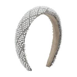 Haarband, Damen, modische Stirnbänder, Retro-Hongkong-Stil, dickes Haarband aus Schwamm, Kunstperle, Strass(White) von MELY