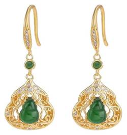 Damenohrringe, Glücks-Kürbis-Ohrringe, Grüne Jade-Ohrringe, 925er Sterlingsilber-Ohrhänger for Frauen, Trendy handgefertigte Ohrringe als Geschenk, Gold von MEMEM