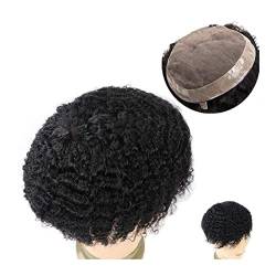 Herren-Toupet Afro-Wellen-Haar-Toupet for Männer, langlebig, mono-lockig, 120% indische Echthaar-Perücken #1B, schwarze Männerhaar-Prothesen-Ersatzsystem-Einheit Perücken Toupet Haare(1B 8MM Wave 120 von MENGLI-2024