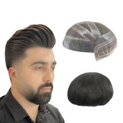 Herren-Toupet Prothesen-Haarteile, Toupet for Männer, Echthaar-Ersatzsystem, Haareinheiten dünn, Mono, kombiniert mit PU-Haar Perücken Toupet Haare(6x9) von MENGLI-2024