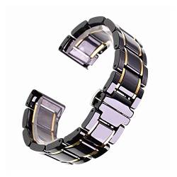 MENGKE 14 15 16 17 18 19 20 21 22 23 24 Mm Luxus-Keramikband Weiß Schwarz Roségold Herren Damen Uhrenarmband Armband Gürtel(Black and gold,19mm) von MENGXIU