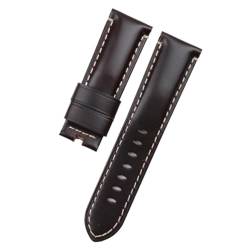 MENGKE 24mm 26mm Krokodilmuster Echtes Bambusleder Uhrenarmband Kompatibel Mit Panerai Armband PAM441 Armband Schmetterlingsschnalle Zubehör(Dark Brown Flat,26MM WITH LOGO_SILVER BUCKLE) von MENGXIU