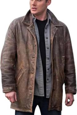 MERCH ATTIRE Dean Winchester Herren-Mantel, braunes Rub Buff, Used-Look, CowHide Lederjacke, Braun - Ledermantel, XL von MERCH ATTIRE