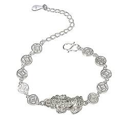 MFUPR Silberarmband, 925 Silberarmband, Damen 925 Silber Armband Vintage Handgeschnitztes Pi Xiu Armband Chinesische Glücksmünzen Armband Silberschmuck von MFUPR