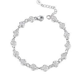 MFUPR Silberarmband,925 Silberarmband,Damen 925 Silber Armband Exquisite handgeschnitzte Blume Silberarmband Silber von MFUPR