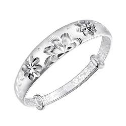 MFUPR Silberarmband,925 Silberarmband,Damen 925 Silber Armband Handgeschnitzte Lotusblüte Verstellbares Manschettenarmband Damen Silberschmuck von MFUPR