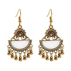 Ohrringe for Frauen, silberne Ohrhänger, neue ethnische Halbkreis-Quasten-Damen-Ohrringe, Sommer-Retro-Boho-Schmuck, Spiegel-Ohrringe for Frauen(Gold) von MFUPR