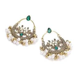 Ohrringe for Frauen, silberne baumelnde Ohrringe, klassische blaue CZ-Pfau-Quasten-Ohrringe, indischer Schmuck, ethnische Quasten-Bollywood-Ohrringe for Damen, Piercing(Green) von MFUPR