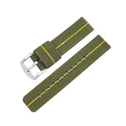 MFYHMY Uhrenarmband mit Schnellverschluss, Canvas-Nylon, 20 mm, 22 mm, 18 mm, 24 mm Breite, Uhrenarmband-Zubehör (Armeegrün, Gelb) von MFYHMY