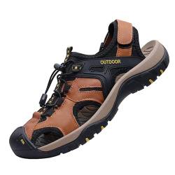 MGGMOKAY Trekkingsandalen Herren Rindsleder Geschlossene Zehe Sommer Sport Wandersandalen,Rötlich Braun,41 von MGGMOKAY