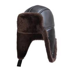 MGGMOKAY Unisex Lammfell Shearling Wintermütze,Aviatormütze,Russische Ushanka Trapper Winterfellmütze,Braun,S von MGGMOKAY