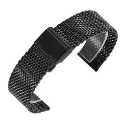 MGHN 18mm 20mm 22mm 24mm Edelstahl Mesh Band Armbanduhr Riemen Armband for Männer Frauen Universal Armbanduhr(Color:Schwarz,Size:20mm) von MGHN