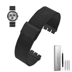 MGHN Atmungsaktives Mesh-Gürtel-Uhrenarmband aus rostfreiem Stahl, 17 mm, 19 mm, 20 mm, Edelstahl-Metall-Schnellverschluss-Uhrenarmband(Color:Schwarz,Size:20mm) von MGHN