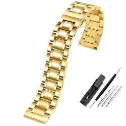 MGHN Gebogenes Edelstahl-Armbandarmband, 18 mm, 19 mm, 20 mm, 21 mm, 22 mm, 23 mm, 24 mm, for Herrenuhrenarmband, feines Stahlarmband(Color:Gold,Size:17mm) von MGHN