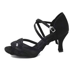 MGM-Joymod Damen Comfort Mesh Glitzer Peep Toe Salsa Tango Ballsaal Latein Moderne Tanzschuhe Hochzeit Party Sandalen, Schwarz, 7 cm Absatz, 39 EU von MGM-Joymod