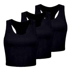 3 Stücke Tank Top Damen Sport Oberteile Basic Sport Top Unterhemden Bauchfreies Workout Crop Tops Damen Sport Set Racerback Eng Sportoberteile Tanktops Frauen Fitness Yoga Shirt Gym Summer Sporttop von MGSFGlk