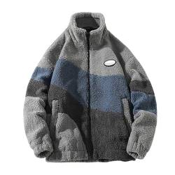 Herren Patchwork Jacke Oberbekleidung Teddy Fleece mit Stehkragen Winterjacke Sweatjacke Mit Reißverschluss Teddy Jacken Flauschig Plüschjacke Plüsch Warm Teddy Jacke Lässige Langarm Teddyjacke von MGSFGlk