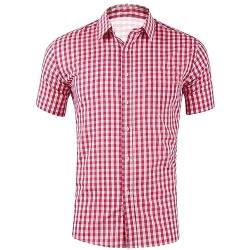 MGSFGlk Hemd Herren Kurzarm Trachthemd Festival Slim Fit Hemden Trachtenhemd Oktoberfest Kariertes Flanellhemd Herrenhemden Kurzarmhemd Baumwolle Umlegekragen Karneval Sommer Karohemd Freizeithemde von MGSFGlk