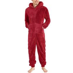 MGSFGlk Jumpsuit Herren Fluffy Kuschelig Pyjama Fleece Winter Einteiler Onesie Kuschel Langarm Kuschelanzug Overall Beine Weit Gemütlich Schlafoverall Warm Elegant Ganzkörperanzug Kostüm Erwachsene von MGSFGlk