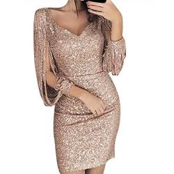 MGSFGlk Pailettenkleider für Damen Gold Sexy Glitzer Kleid Kurz Elegante Party Kleider Langarm Cocktailkleid Enges Kleid Schöne Festliches Kleid Wickelkleid von MGSFGlk