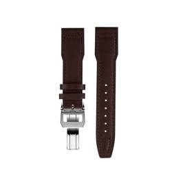 MHYATIO 20 21 mm portugiesisches Lederarmband, kompatibel mit Iwc Pilot Little Prince Watch Iw327004/Iw377714 Mark16/17/18 Herrenarmband aus Leder(B Brown Silver,21mm) von MHYATIO