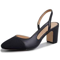 MICIFA Slingback-Absatzschuhe für Damen, runde Zehen, klobiger Absatz, Knöchelriemen, modisch, Spleißen, Schwarz, 41 EU von MICIFA