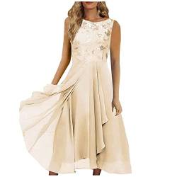 Glitzer Kleid Damen,Lange Kleider Damen Glitzer Kleider Damen Ballkleider Kleid Chiffon Elegante Spitze Patchwork Cut-Out Ärmelloses Brautjungfer Abendkleid Abendkleider Kurz Elegant Mini(4-Beige,L) von MICKURY