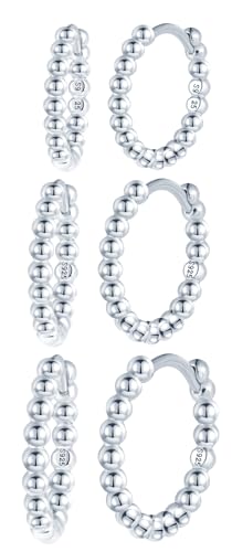 MICYUMI Herren Damen S925 Sterling Silber Ohrringe 3 Paare 10mm 12mm 14mm Creolen Ohrringe Set Einfaches Design Runde Ohrringe von MICYUMI
