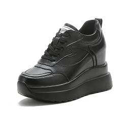 MIEHUIAI Damen Sneaker mit Keilabsatz 10 cm Plateau Freizeitschuhe Mode Wedges Sneakers Bequeme rutschfest Turnschuhe(Schwarz,Größe 35) von MIEHUIAI