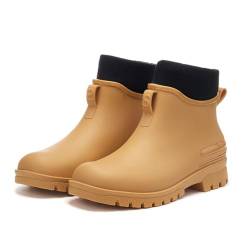 MIEHUIAI Gummistiefel Damen Gefüttert Herren Wasserdichte Regenstiefel Rutschfest Regenschuhe Warme Stiefeletten Gartenschuhe Gummistiefeletten Ankle Chelsea Boots (Gelb,42EU) von MIEHUIAI