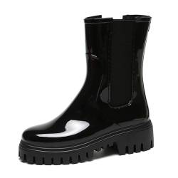 MIEHUIAI Gummistiefel Damen Halbhoch Wasserdicht Regenstiefel Ankle Chelsea Stiefeletten Outdoor Casual Gummistiefeletten Rutschfest Gartenschuhe Stiefel(135 Schwarz,41EU) von MIEHUIAI