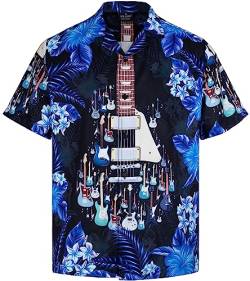 MIKENKO 80er 90er Jahre Hawaii-Hemd für Herren Lustiges Button-Down-Shirt Big and Tall Kurze Ärmel Button Up Shirts für Männer Frauen, Gitarre 01, XL von MIKENKO