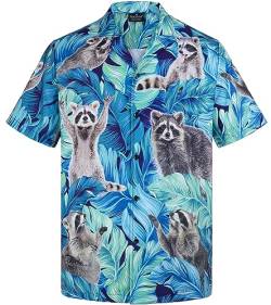 MIKENKO 80er 90er Jahre Hawaii-Hemd für Herren Lustiges Button-Down-Shirt Big and Tall Kurze Ärmel Button Up Shirts für Männer Frauen, Waschbär 01, 3XL von MIKENKO