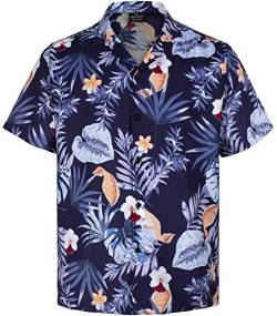 MIKENKO 80er 90er Jahre Retro Hawaiihemd für Männer Lustiges Button-Down-Hemd Groß und Groß Kurzarm Knopfleiste Hemden für Männer Frauen, Navy Floral 05, XXL von MIKENKO