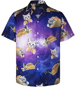 MIKENKO 80er 90er Jahre Retro Hawaiihemd für Männer Lustiges Button-Down-Hemd Groß und Groß Kurzarm Knopfleiste Hemden für Männer Frauen, Taco Cat 01, 3XL von MIKENKO