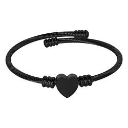 MILAKOO Armreif für Frauen Herz Bead Liebe Edelstahl Manschette Armband Twisted Cable Rope Open Armreif, Schwarz von MILAKOO