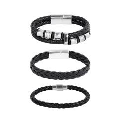 MILAKOO Silber Verschluss PU Armbänder für Männer Wrap Mehrschichtige Geflochtene Leder Manschette Armreif Armband von MILAKOO