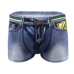 Herren Boxershorts Jeansoptik Stretch Unterwäsche Hose Männer Kurz Gummizug 3D Drucken Gummibund Shorts Boxershorts Gezeiten Herren Briefs Heißer Boxershorts von MILAX